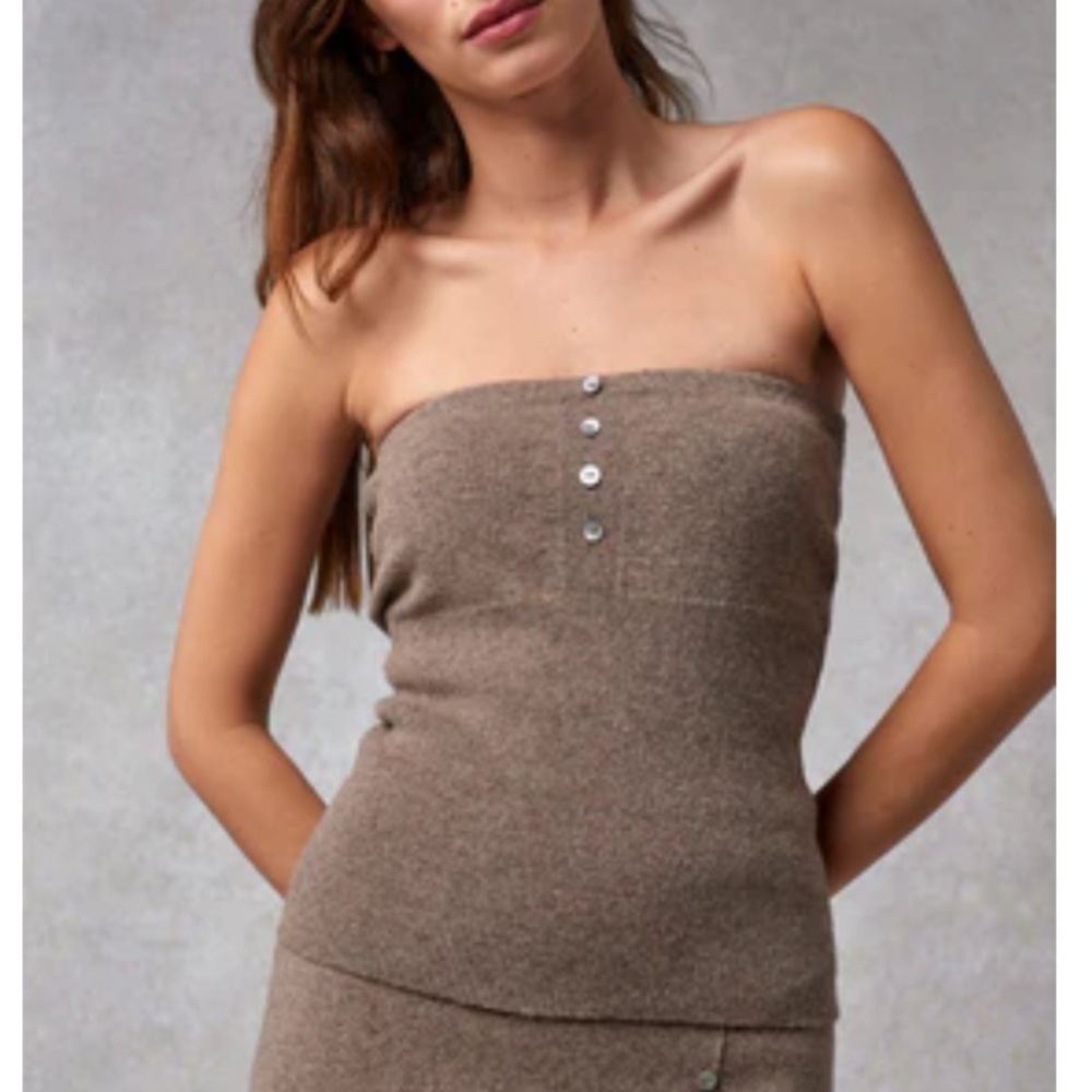 Rouje Andra Strapless Top with Button Detail, 36
